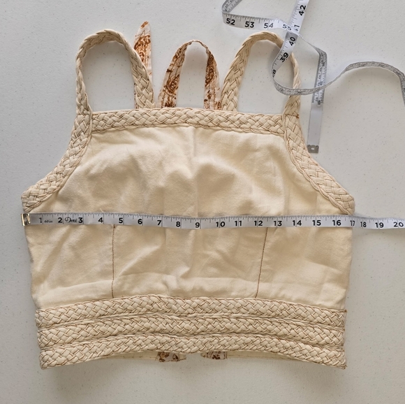 Anthropologie Pilcro Cropped Braided Corset Lace Up Tank Top Cream Large - Picture 6 of 9